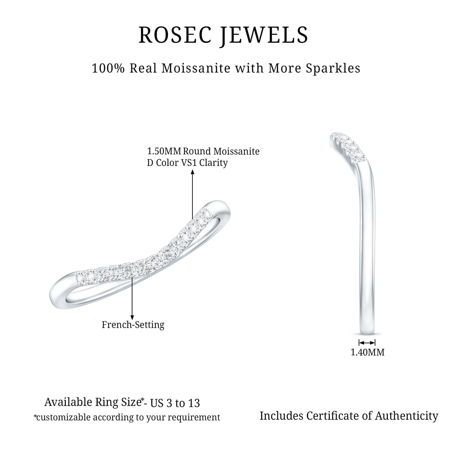 Curved Stackable Ring with Certified Moissanite