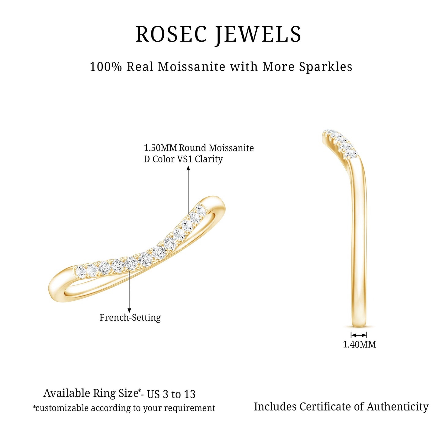 Curved Stackable Ring with Certified Moissanite
