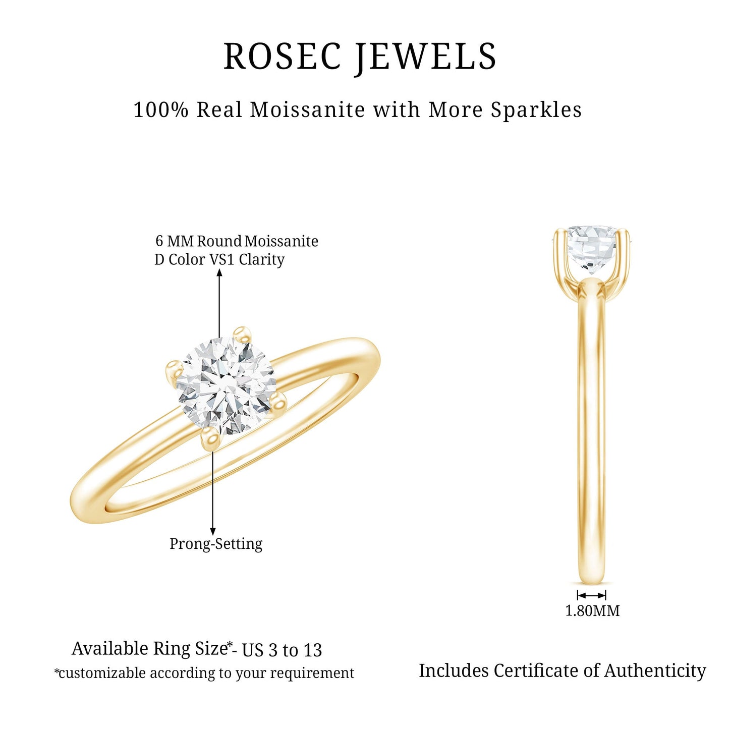 Certified 0.9 Carat Moissanite Solitaire Promise Ring for Her