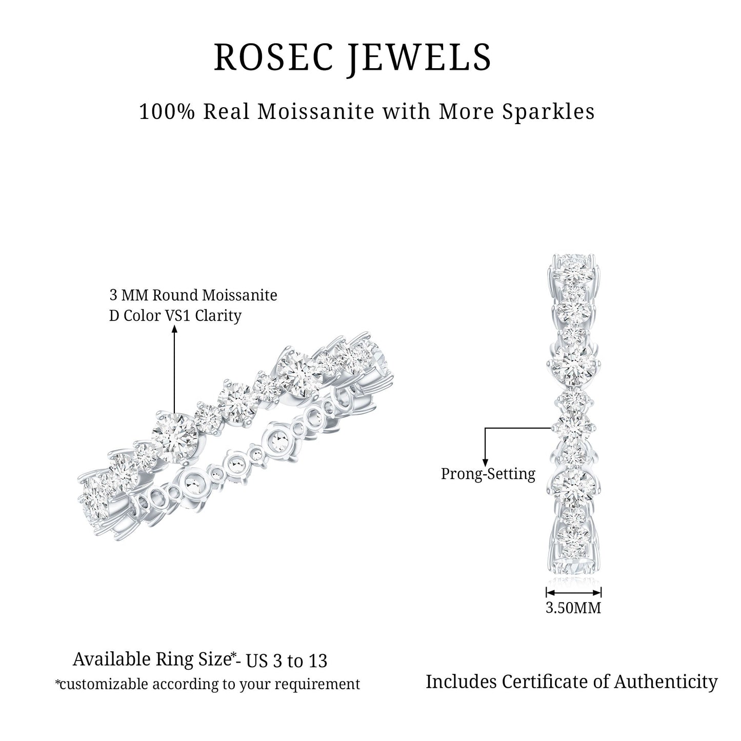Round Certified Moissanite Stackable Eternity Ring For Women