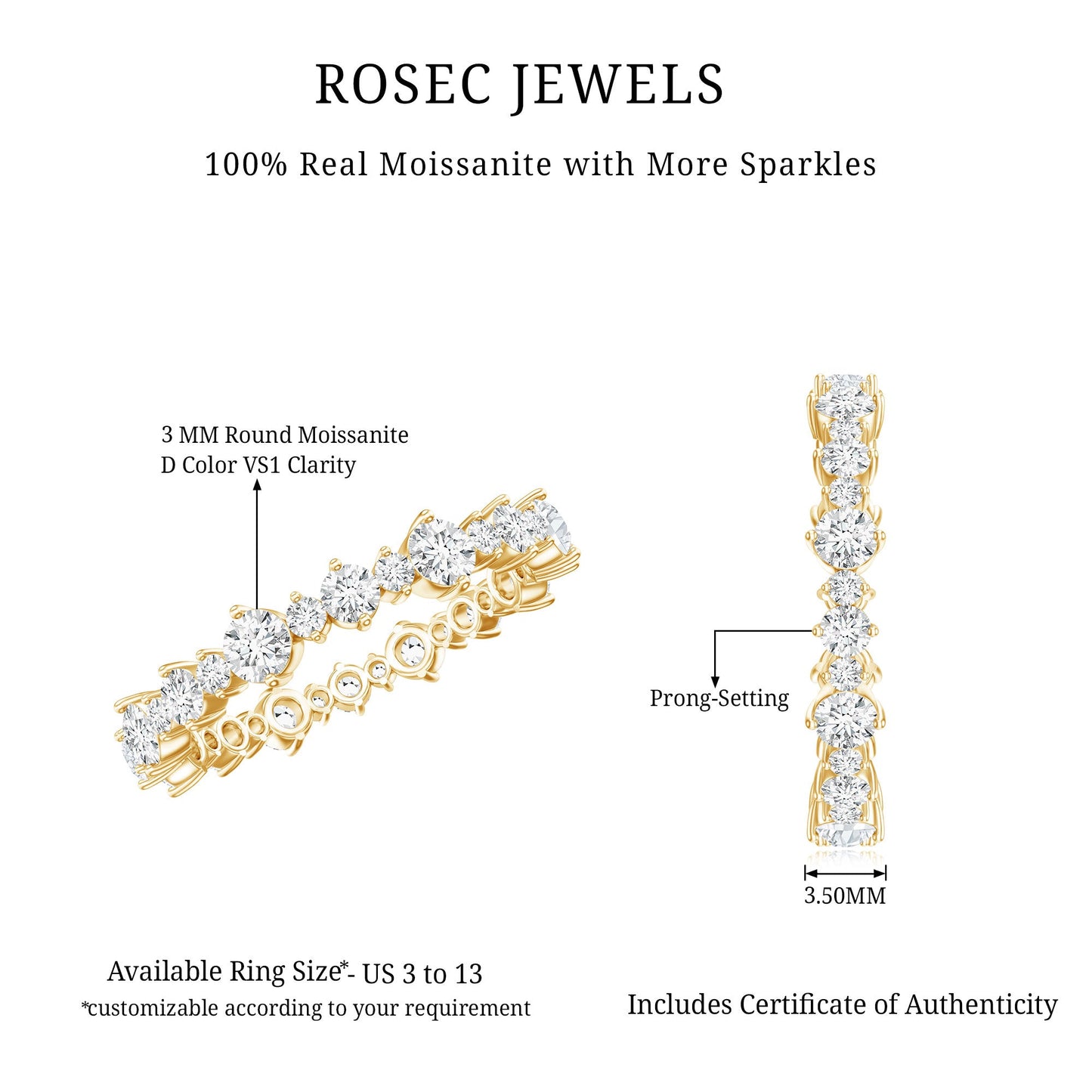 Round Certified Moissanite Stackable Eternity Ring For Women