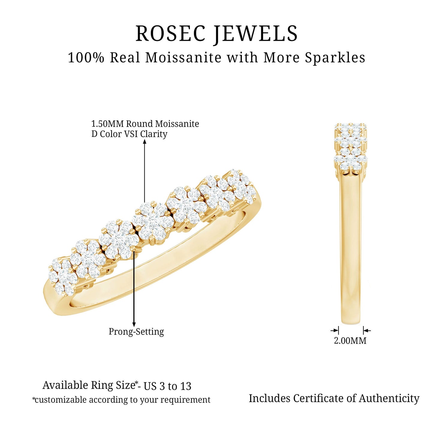 Minimalist Moissanite Flower Wedding Band for Women