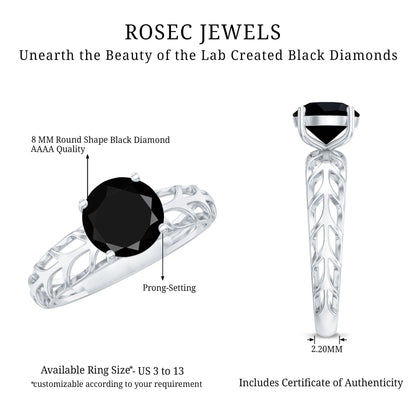 2 Carat Round Lab Grown Black Diamond Solitaire Engagement Ring