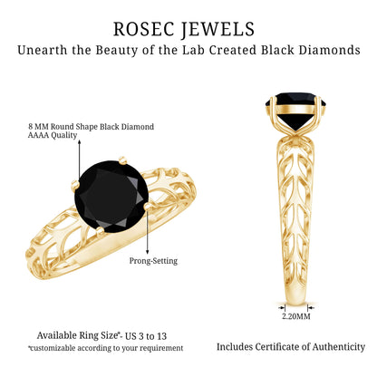 2 Carat Round Lab Grown Black Diamond Solitaire Engagement Ring