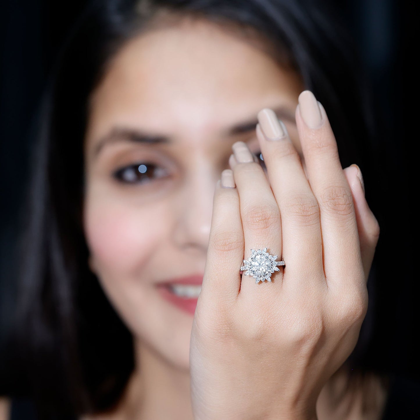 Certified Round Moissanite Halo Engagement Ring for Her