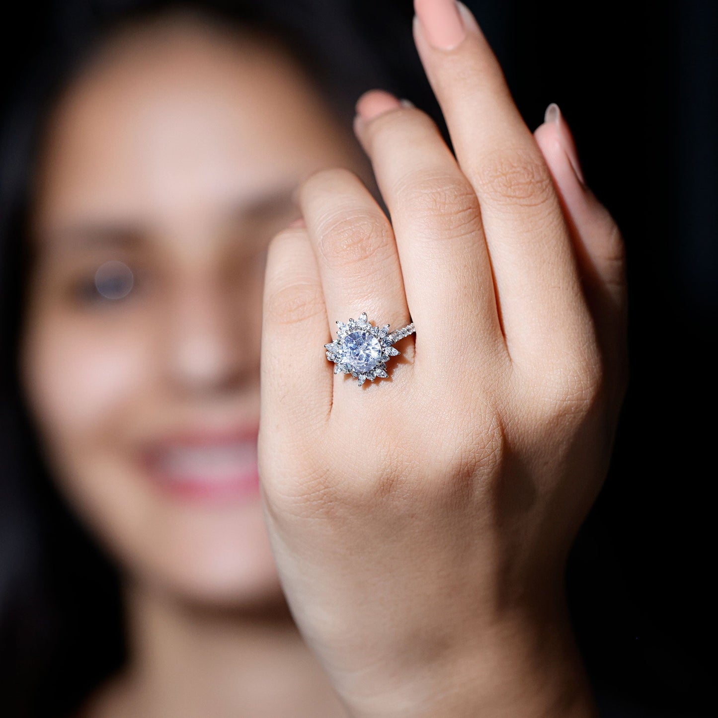 Certified Round Moissanite Halo Engagement Ring for Her