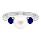 7.4 Carat White Pearl and Sapphire 3 Stone Engagement Ring with Diamond