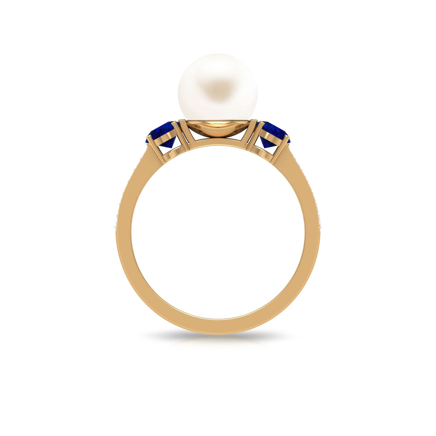 7.4 Carat White Pearl and Sapphire 3 Stone Engagement Ring with Diamond