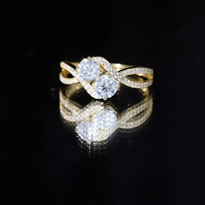 Certified Moissanite Two Stone Engagement Ring in Bypass Band