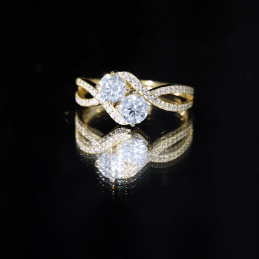 Certified Moissanite Two Stone Engagement Ring in Bypass Band