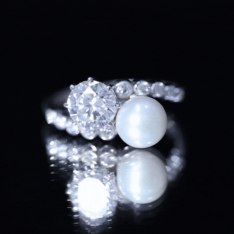 Freshwater Pearl and Moissanite Toi Et Moi Cocktail Ring