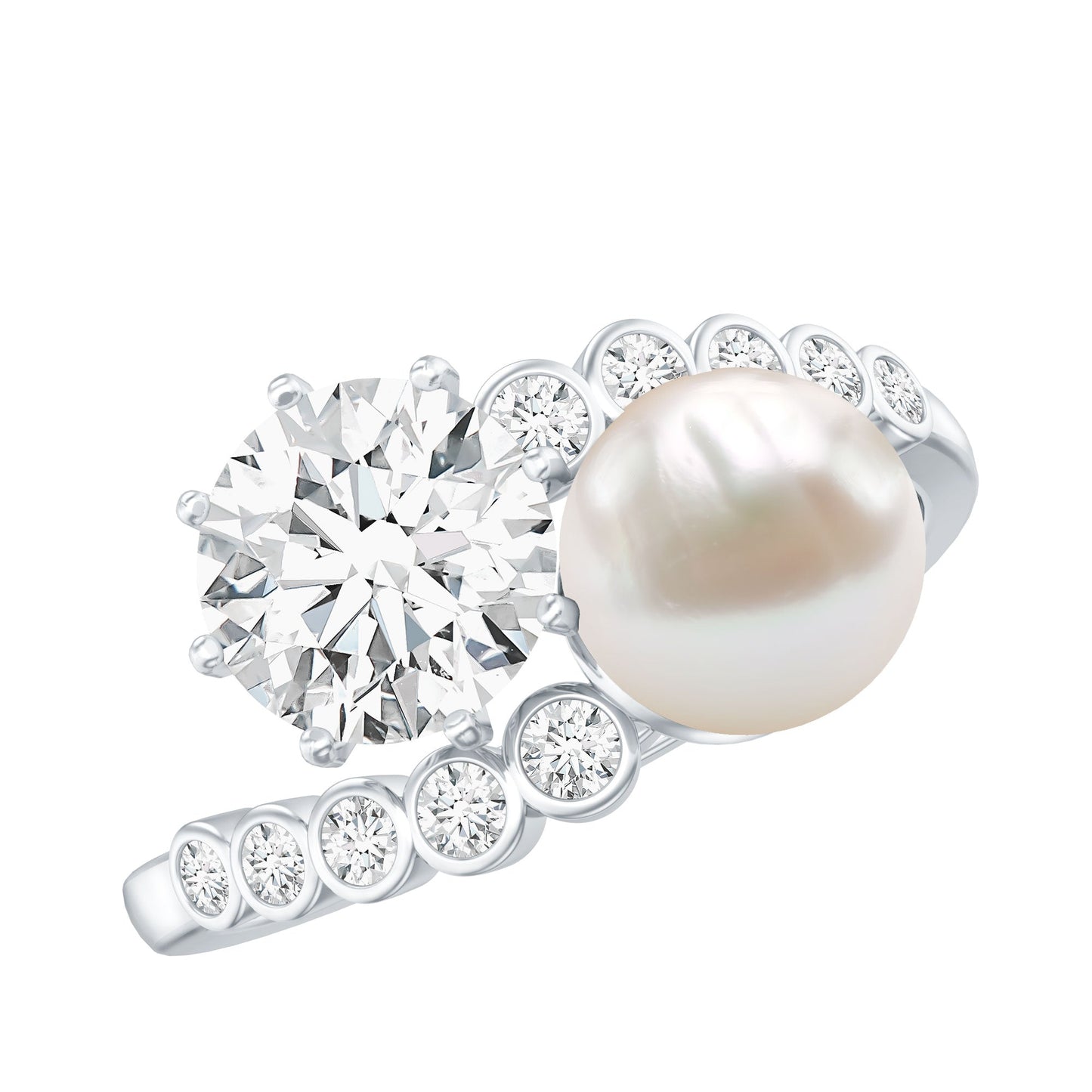 Freshwater Pearl and Moissanite Toi Et Moi Cocktail Ring