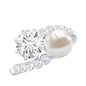 Freshwater Pearl and Moissanite Toi Et Moi Cocktail Ring