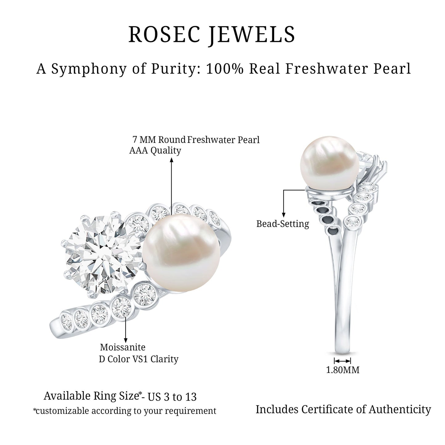 Freshwater Pearl and Moissanite Toi Et Moi Cocktail Ring