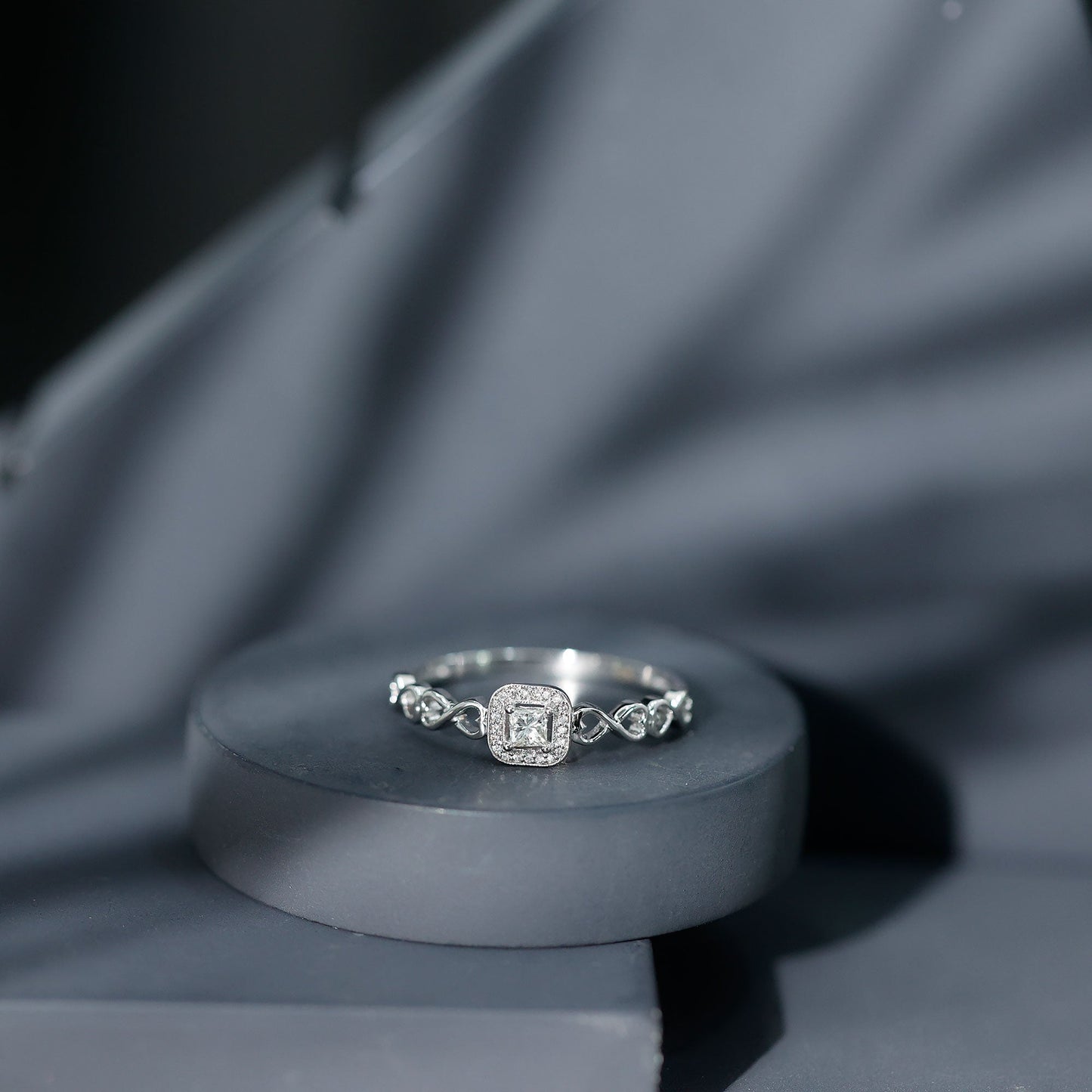 Real Princess Cut Diamond Infinity Heart Engagement Ring