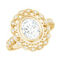 Oval Moissanite Retro Engagement Ring in Beaded Bezel Setting