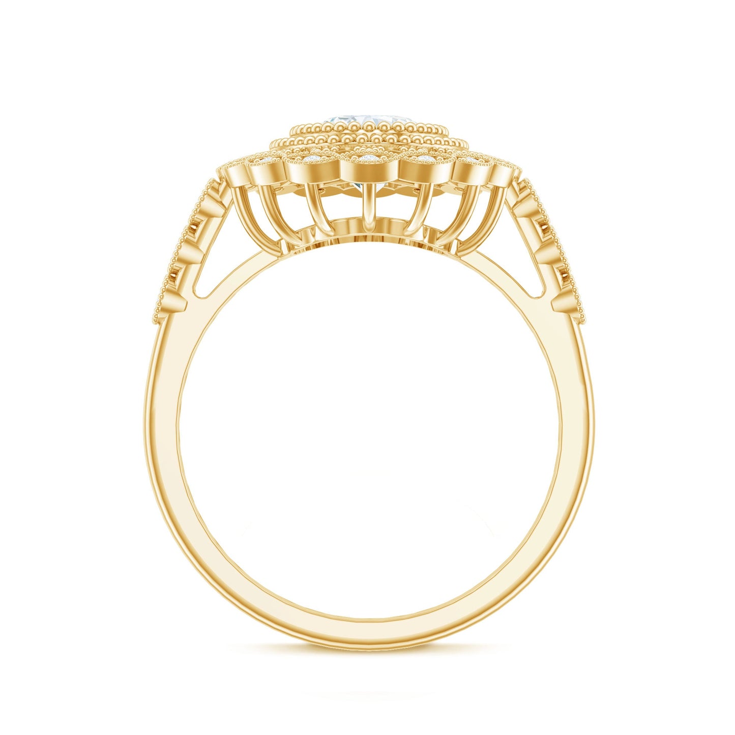 Oval Moissanite Retro Engagement Ring in Beaded Bezel Setting