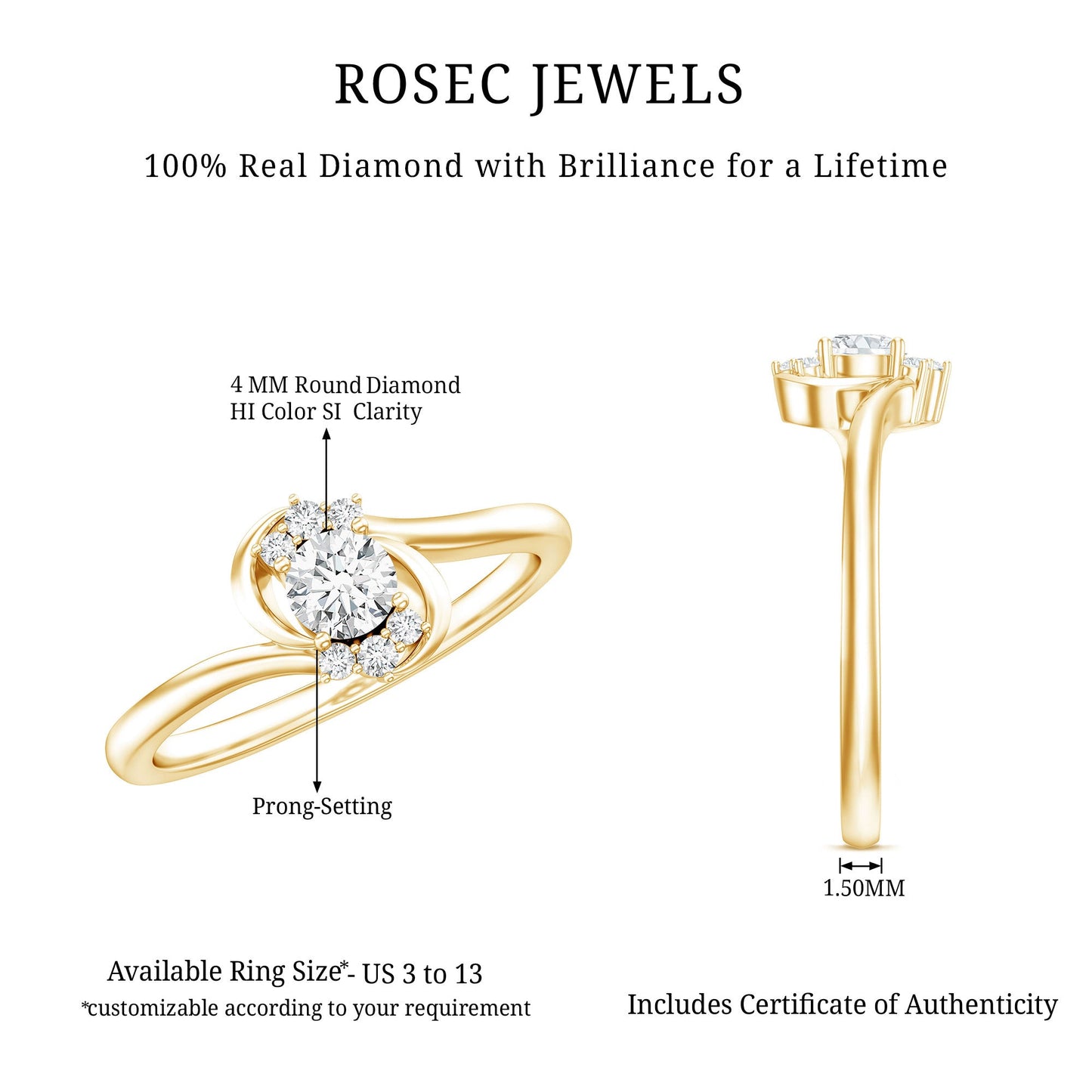 Certified Real Diamond Promise Ring with Bypass Shank