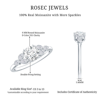 Certified Moissanite Solitaire Engagement Ring with Trio