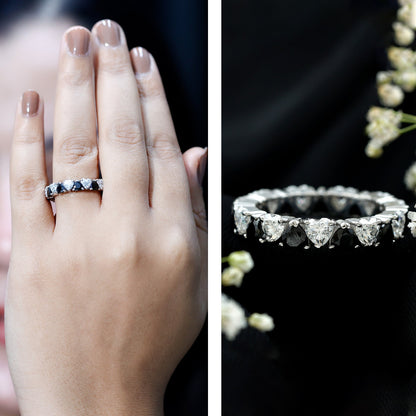 Heart Shape Lab Grown Black Diamond Eternity Band With Moissanite