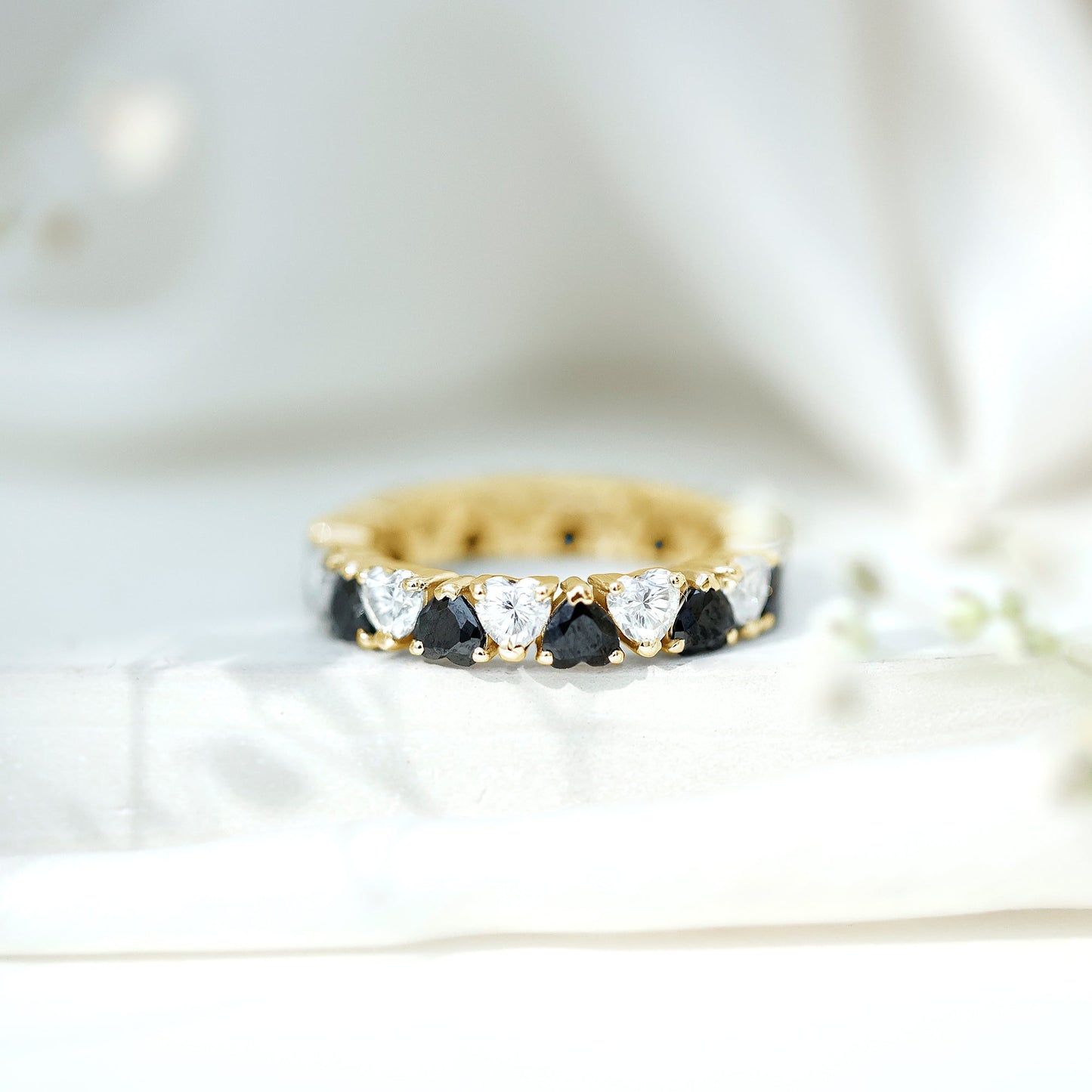 Heart Shape Lab Grown Black Diamond Eternity Band With Moissanite
