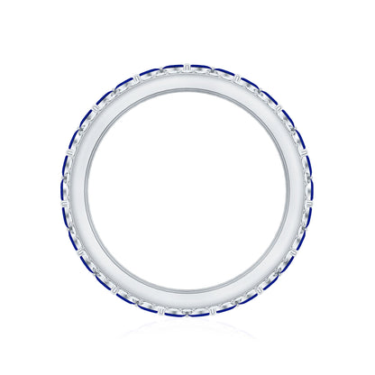 Marquise Lab Created Blue Sapphire and Diamond Wedding Band Ring