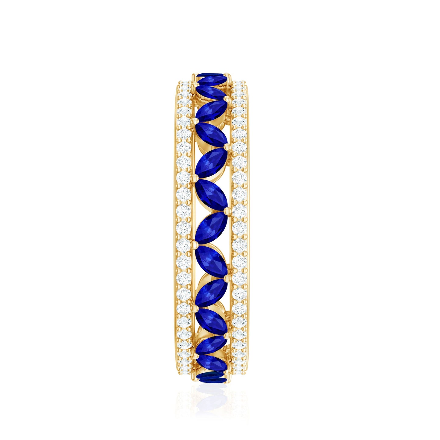Marquise Lab Created Blue Sapphire and Diamond Wedding Band Ring