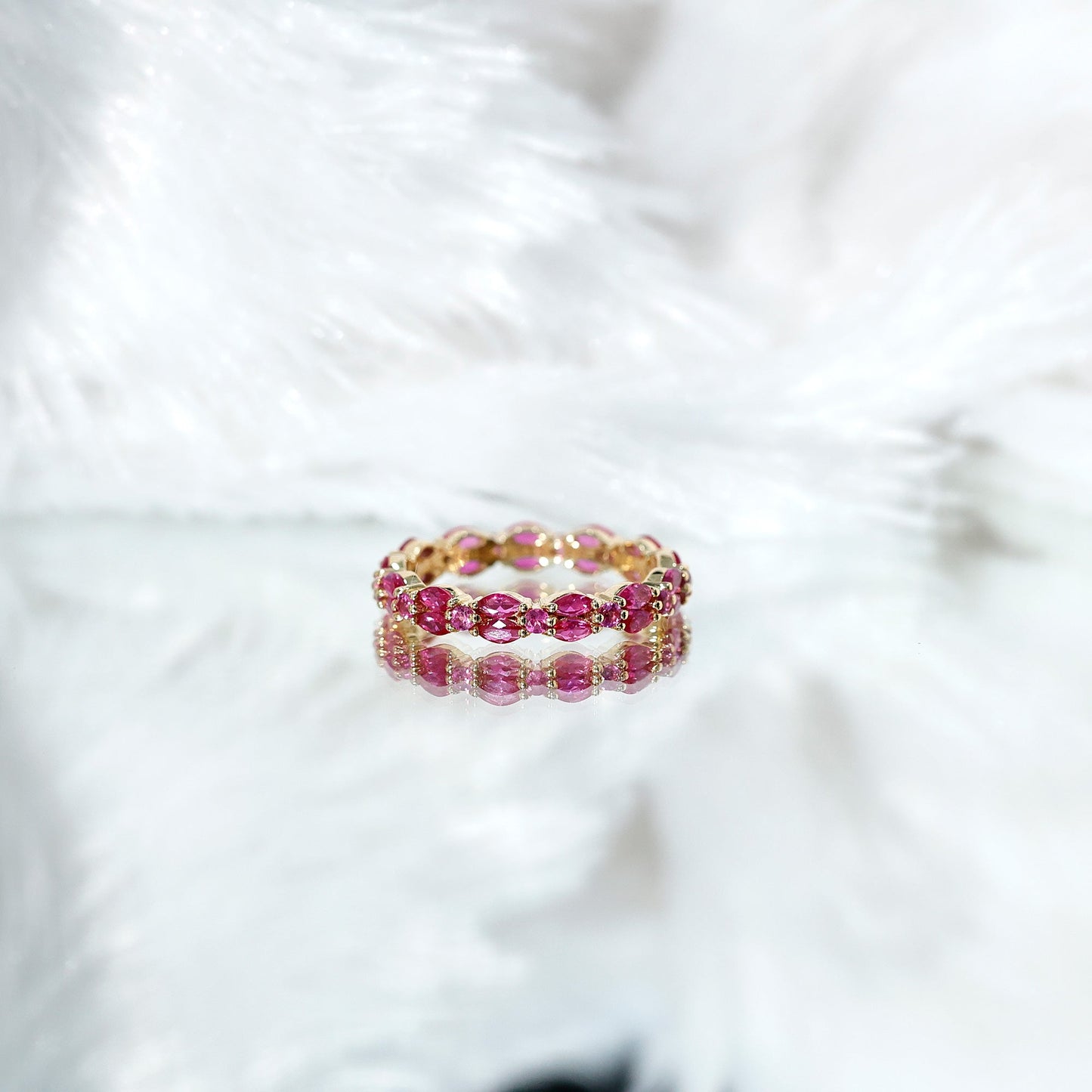 Marquise and Round Cut Created Ruby Contemporary Eternity Ring