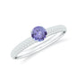 Natural Tanzanite Engagement Ring with Pave Diamond Side Stones