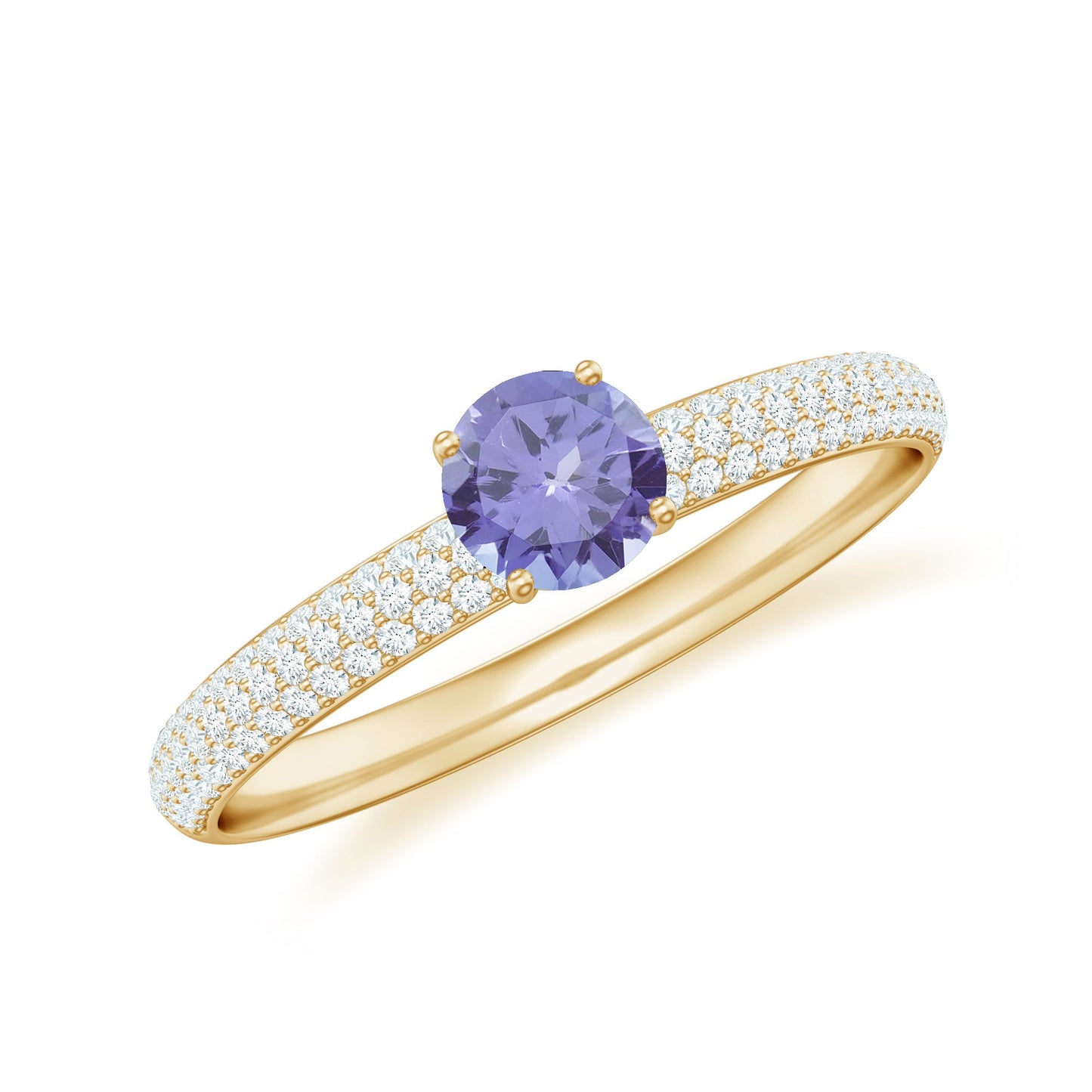 Natural Tanzanite Engagement Ring with Pave Diamond Side Stones
