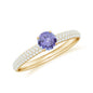 Natural Tanzanite Engagement Ring with Pave Diamond Side Stones