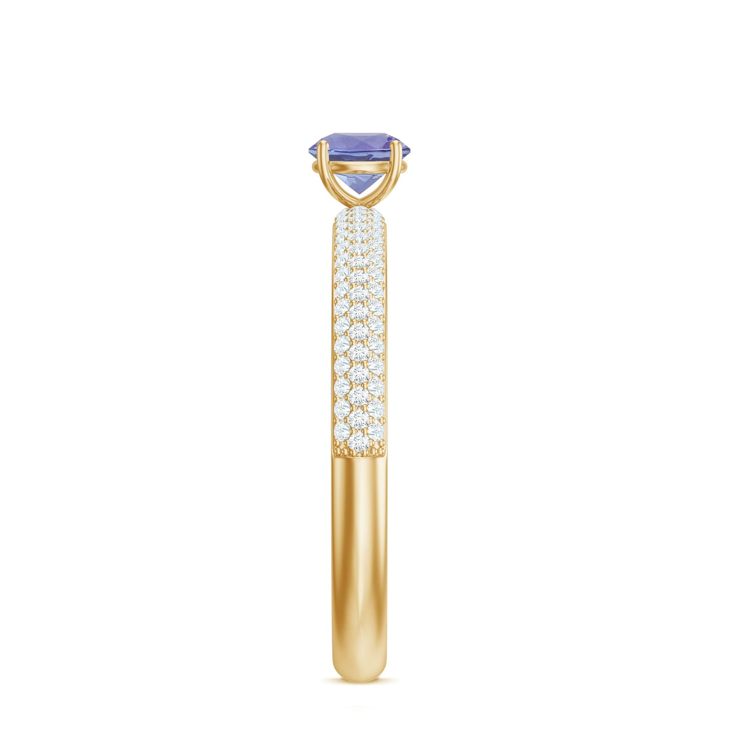 Natural Tanzanite Engagement Ring with Pave Diamond Side Stones
