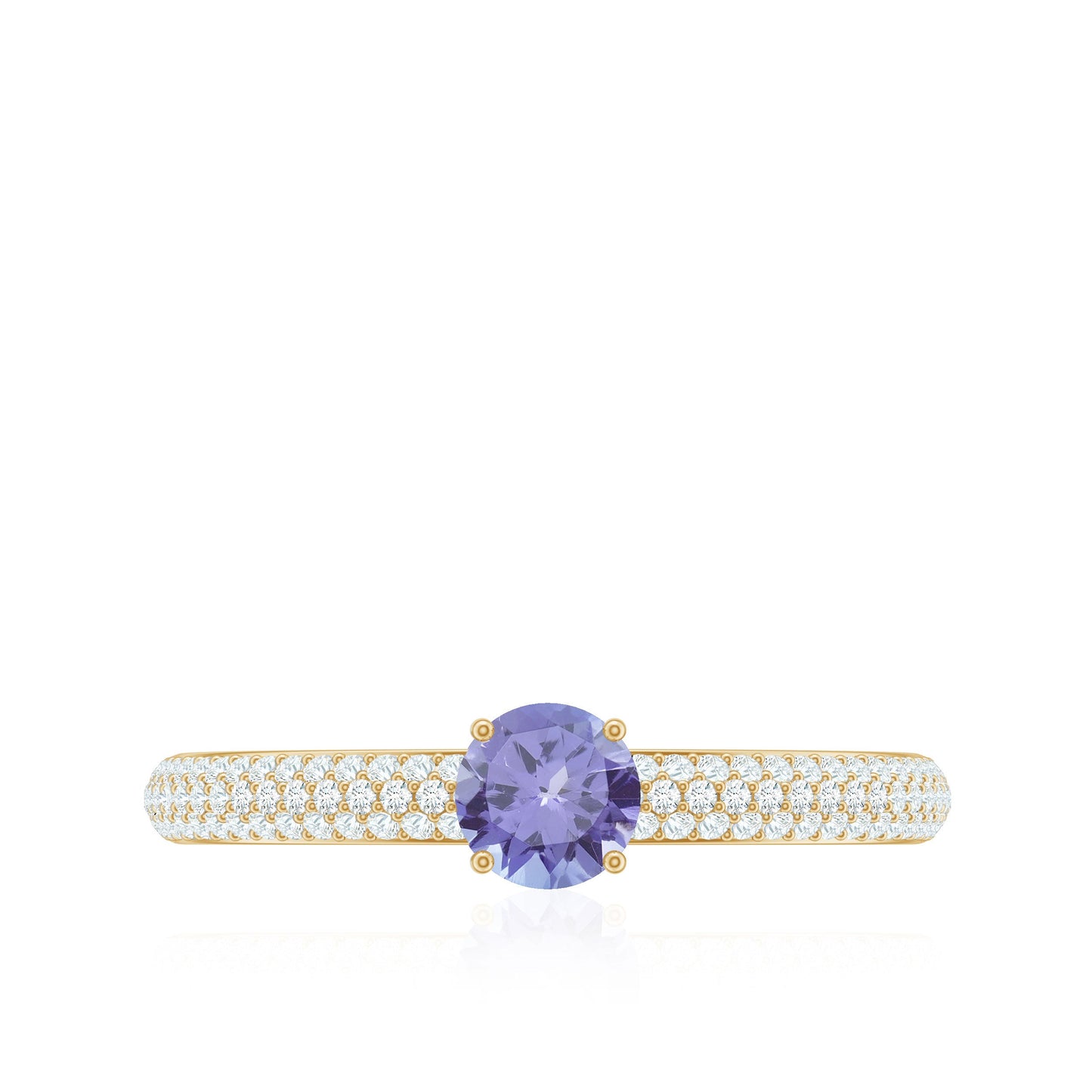 Natural Tanzanite Engagement Ring with Pave Diamond Side Stones