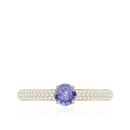 Natural Tanzanite Engagement Ring with Pave Diamond Side Stones