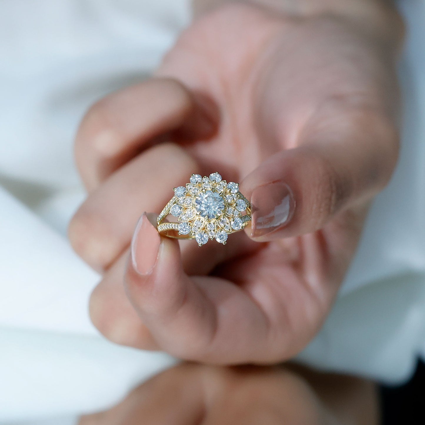 Certified Moissanite Statement Flower Engagement Ring