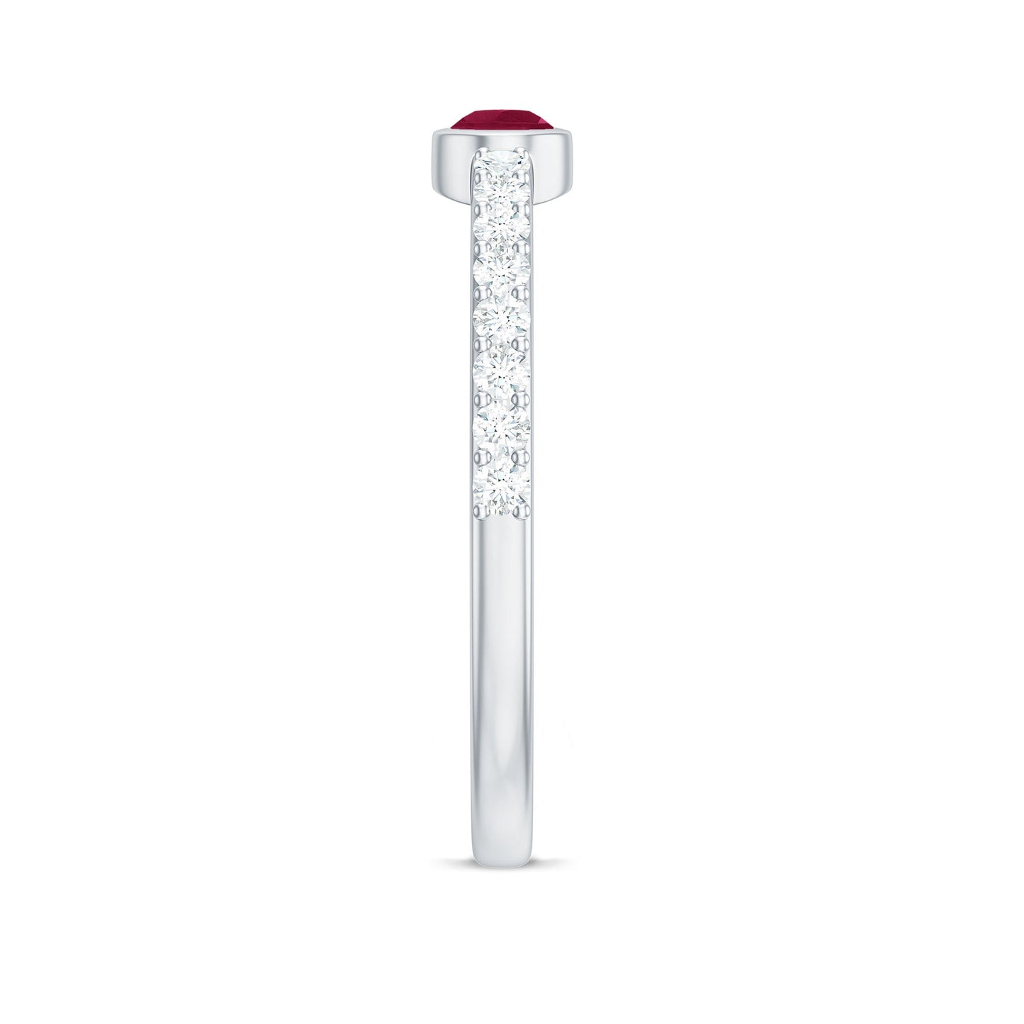 East West Style Pear Shape Ruby Promise Ring with Diamond