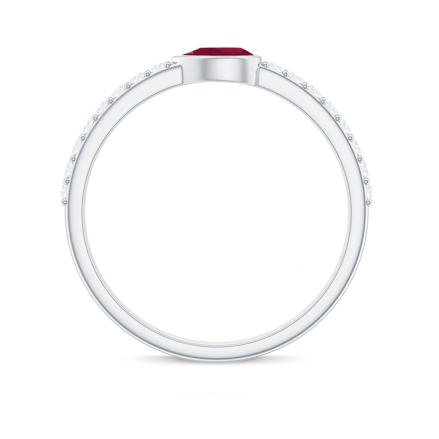 East West Style Pear Shape Ruby Promise Ring with Diamond