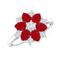 Natural Pear Shape Ruby Diamond Flower Engagement Ring for Women