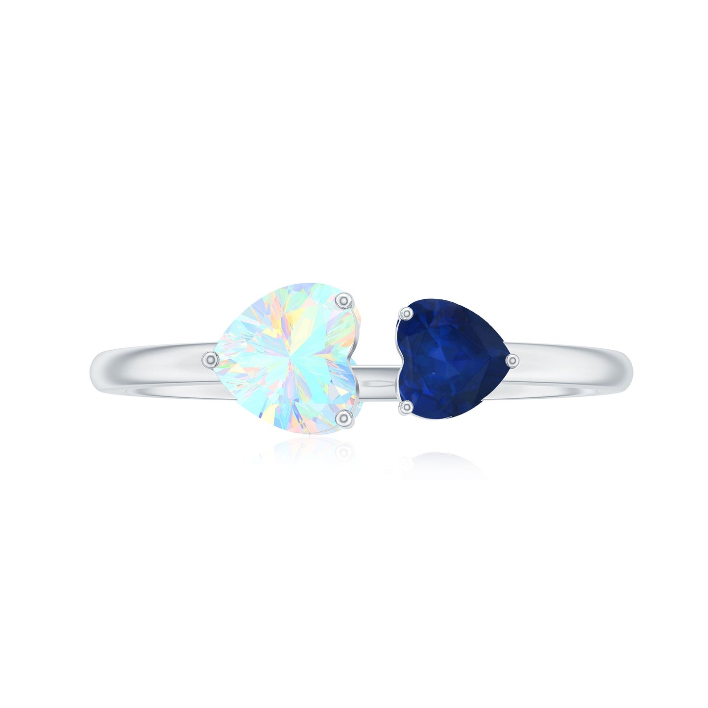 Natural Heart Shape Ethiopian Opal and Blue Sapphire 2 Stone Promise Ring