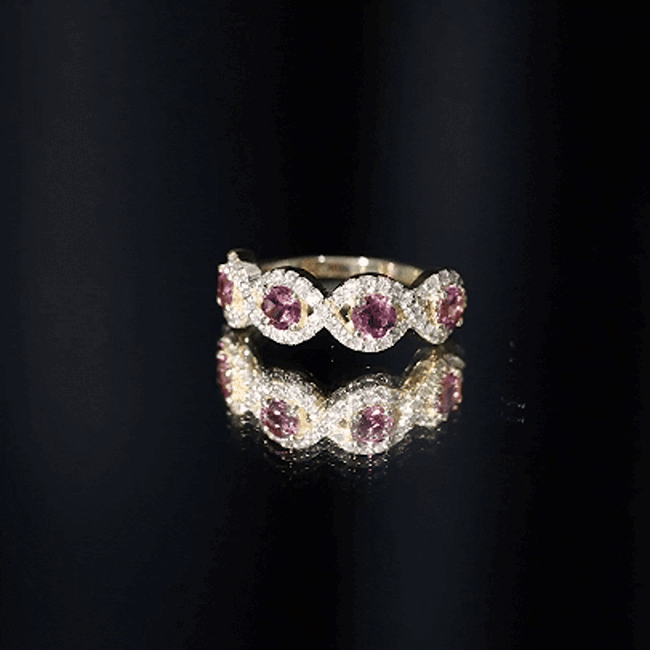 Pink Tourmaline Infinity Half Eternity Band Ring with Diamond