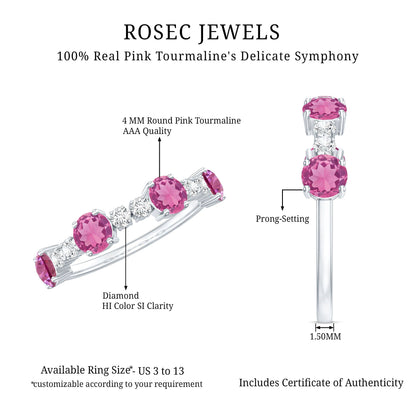 Alternate Semi Eternity Ring with Pink Tourmaline and Diamond