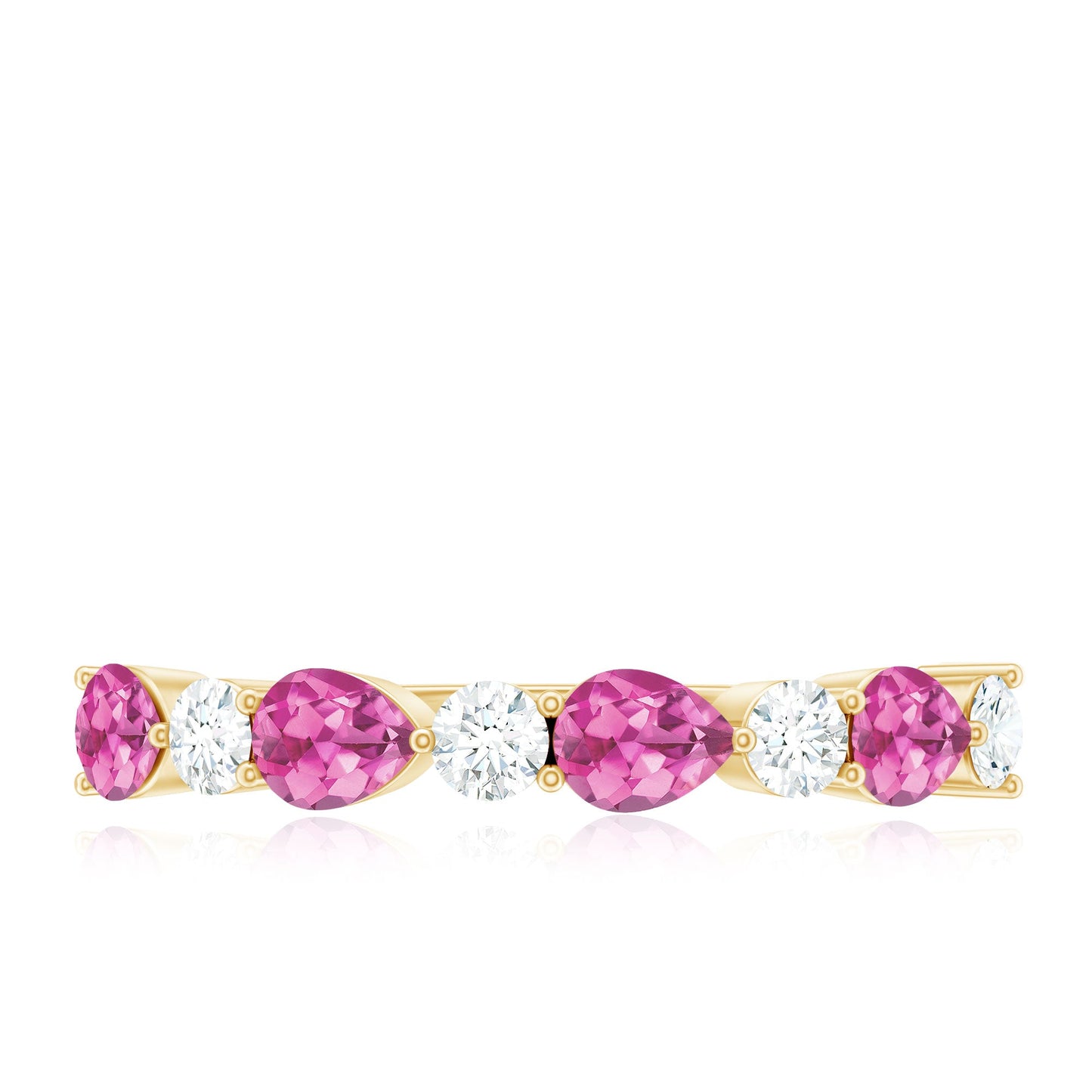 Natural Pink Tourmaline and Diamond Wedding Band For Her