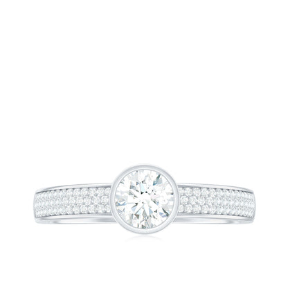 Bezel Set Moissanite Engagement Ring with Side Stones
