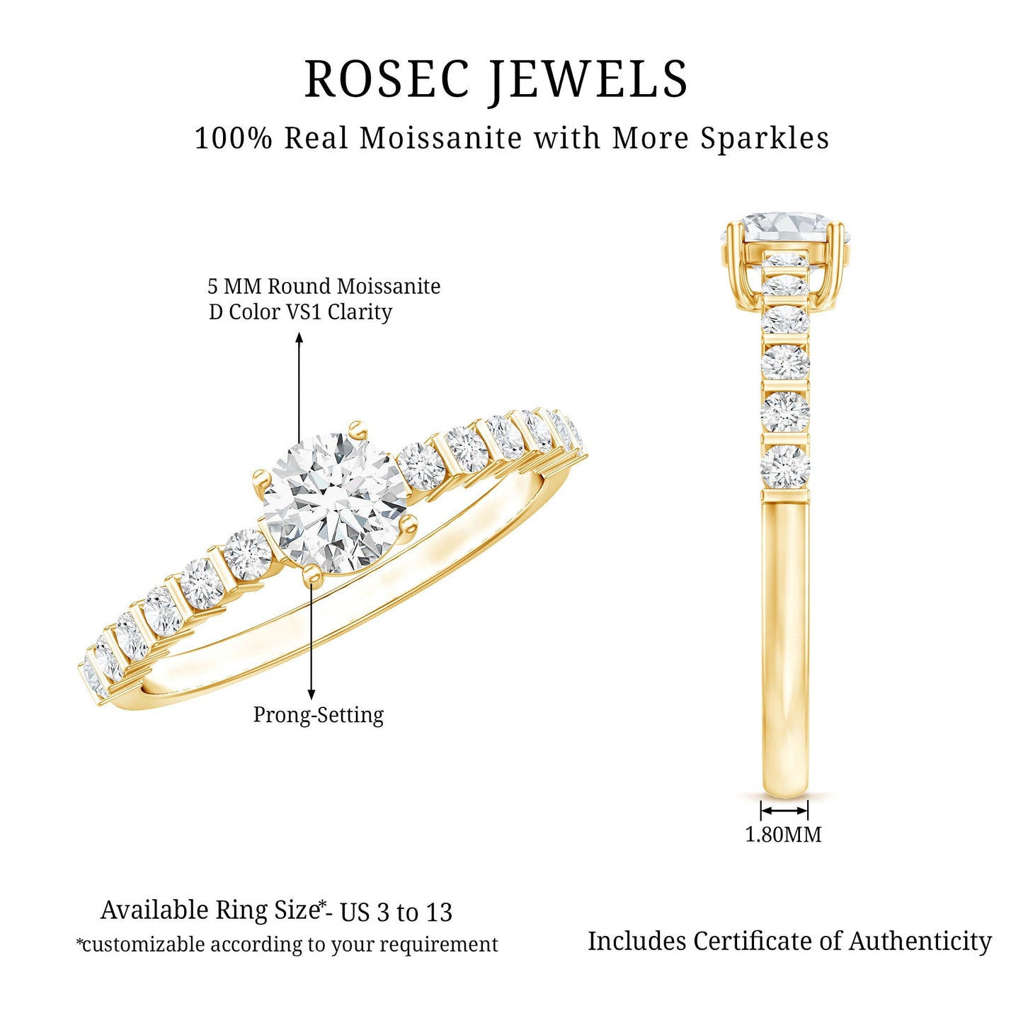 Round Brilliant Cut Moissanite Proposal Ring