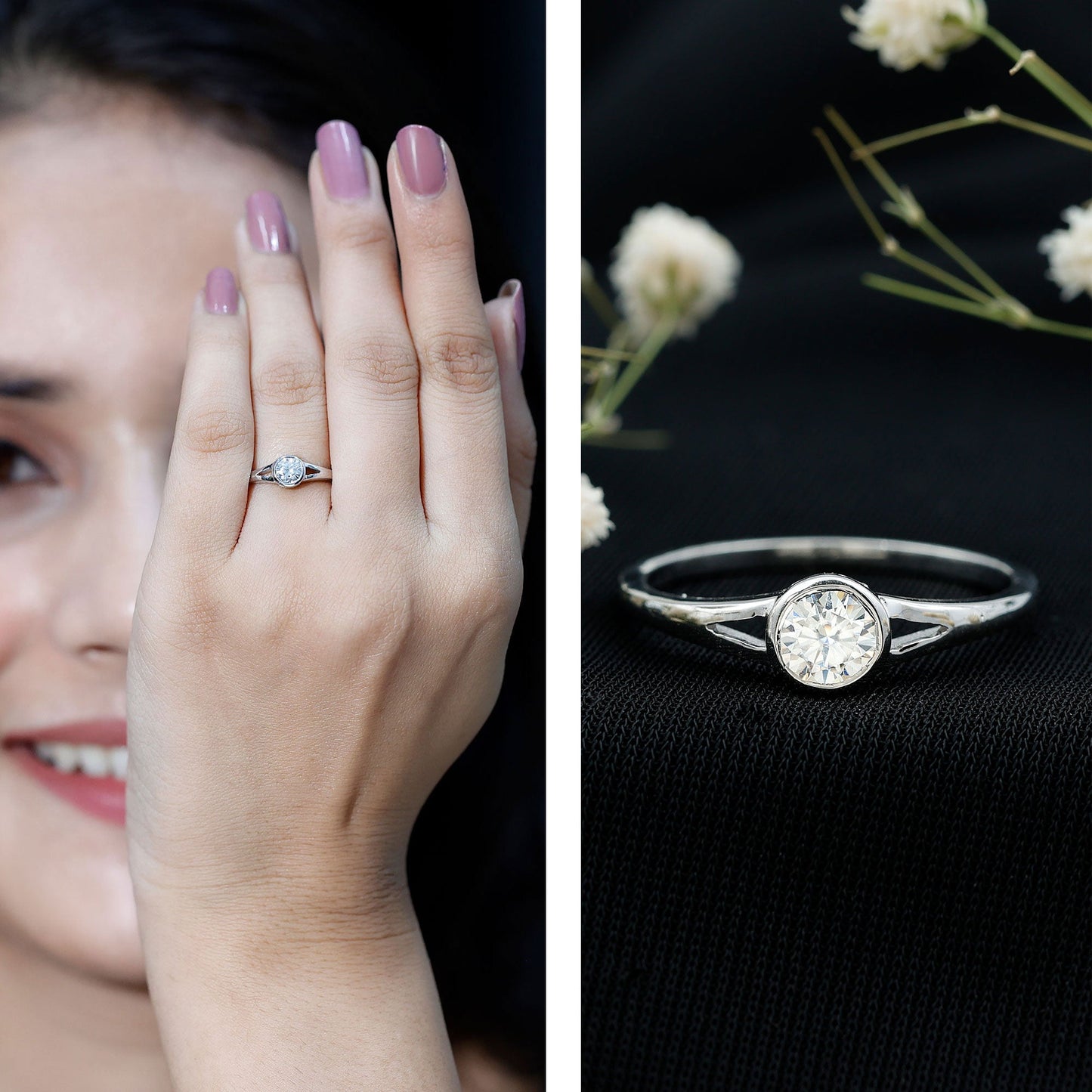 0.5 Carat Moissanite Solitaire Promise Ring in Split Shank