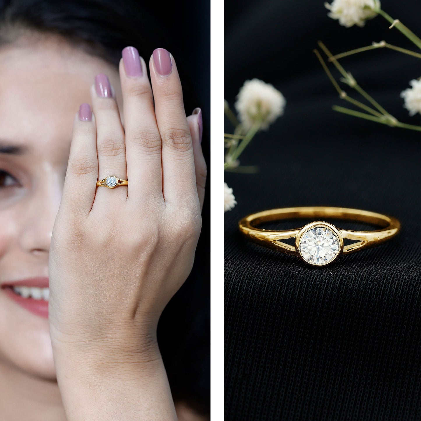 0.5 Carat Moissanite Solitaire Promise Ring in Split Shank