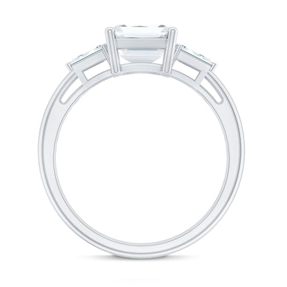 Solitaire Moissanite Emerald Cut Engagement Ring with Certificate