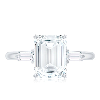 Solitaire Moissanite Emerald Cut Engagement Ring with Certificate