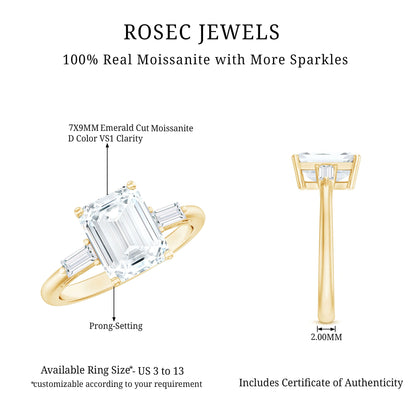 Solitaire Moissanite Emerald Cut Engagement Ring with Certificate