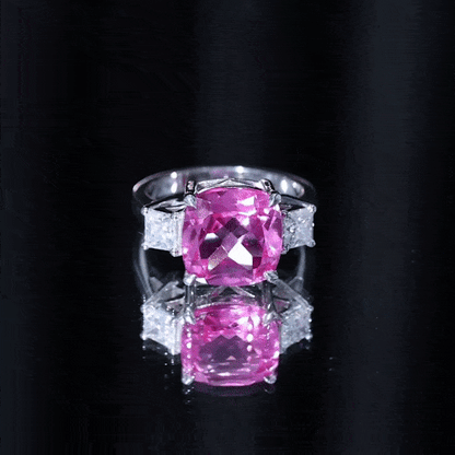 Lab Created Pink Sapphire Statement Engagement Ring with Moissanite